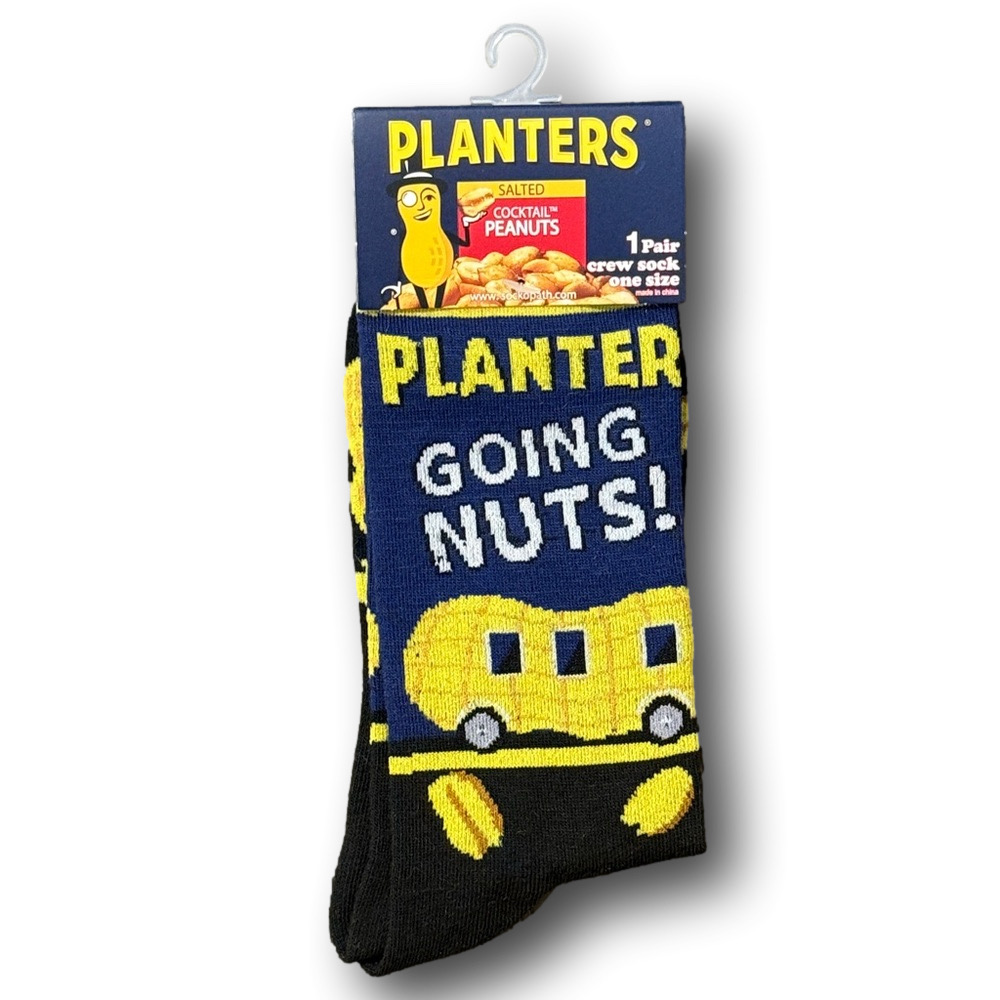 3/$20 Planters Peanuts "Going Nuts!" Funny Novelty Crew Socks - NWT